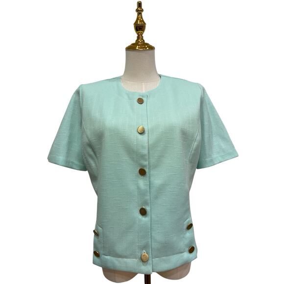 Vintage 60s Pablo Collection Blue Polyester Jackie O Chop Jacket Women’s size 12 - Picture 1 of 6